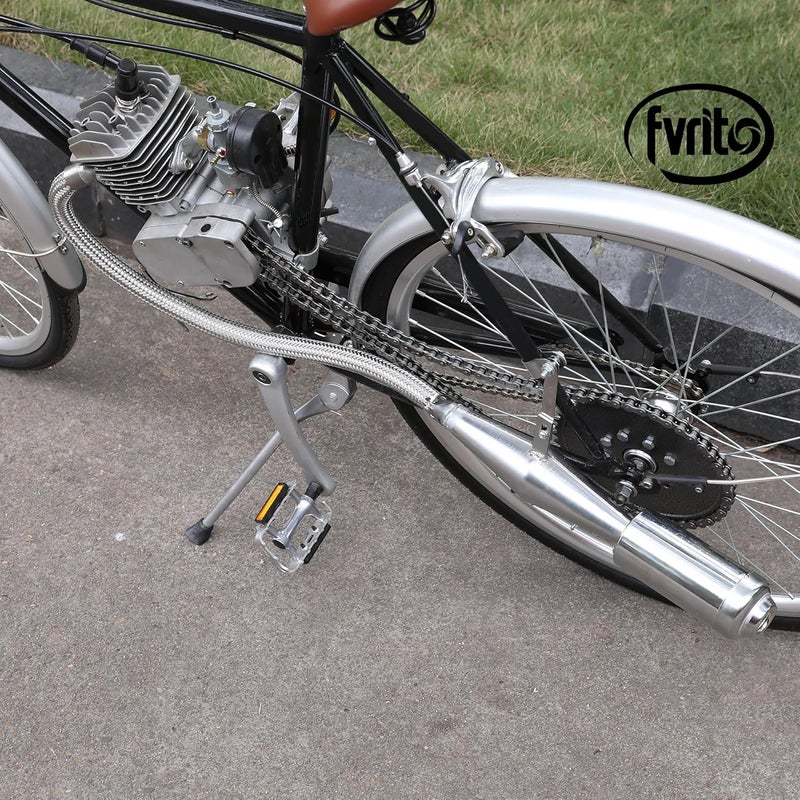 FVRITO أنبوب كاتم صوت مرن من فاير مع ملحقات لمحرك 2 ضربات 49cc 60cc 66cc 80cc 100cc دراجة نارية أجزاء دراجة هوائية فضي - Image 4